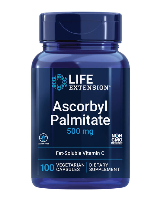 Life Extension Ascorbyl Palmitate 500mg – Fat-Soluble Vitamin C Supplement for Immune Support and Longevity – Water-Soluble Gluten-Free, Non-GMO, Vegetarian – 100 Capsules