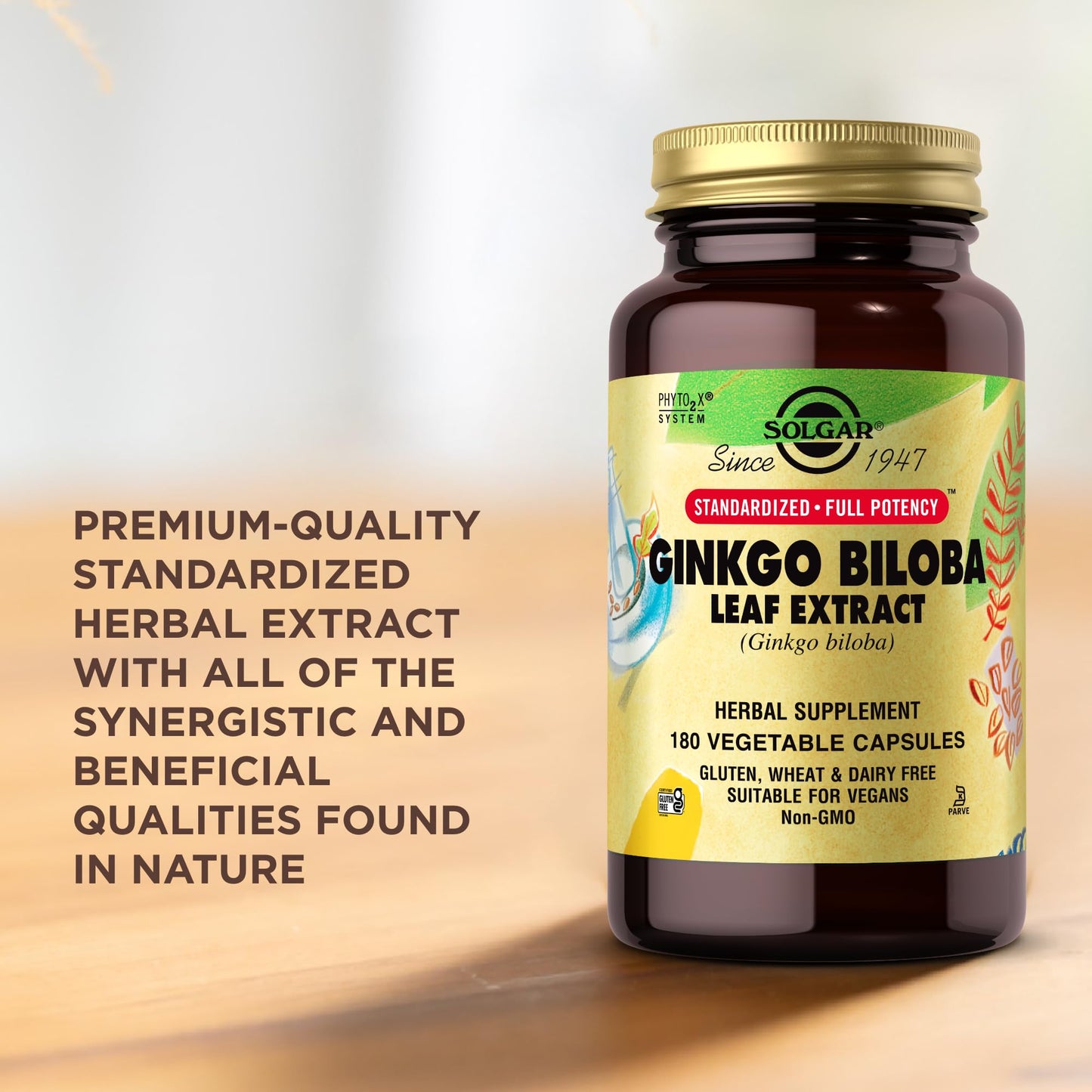 Solgar Ginkgo Biloba Leaf Extract - 180 Vegetable Capsules - Standardized Full Potency (SFP) - Non-GMO, Vegan, Gluten Free, Dairy Free, Kosher - 180 Servings