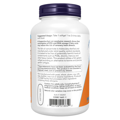 NOW Foods Supplements, Ultra Omega-3, 500 EPA and 250 DHA, Cardiovascular Support*, 180-Fish Gelatin Softgels