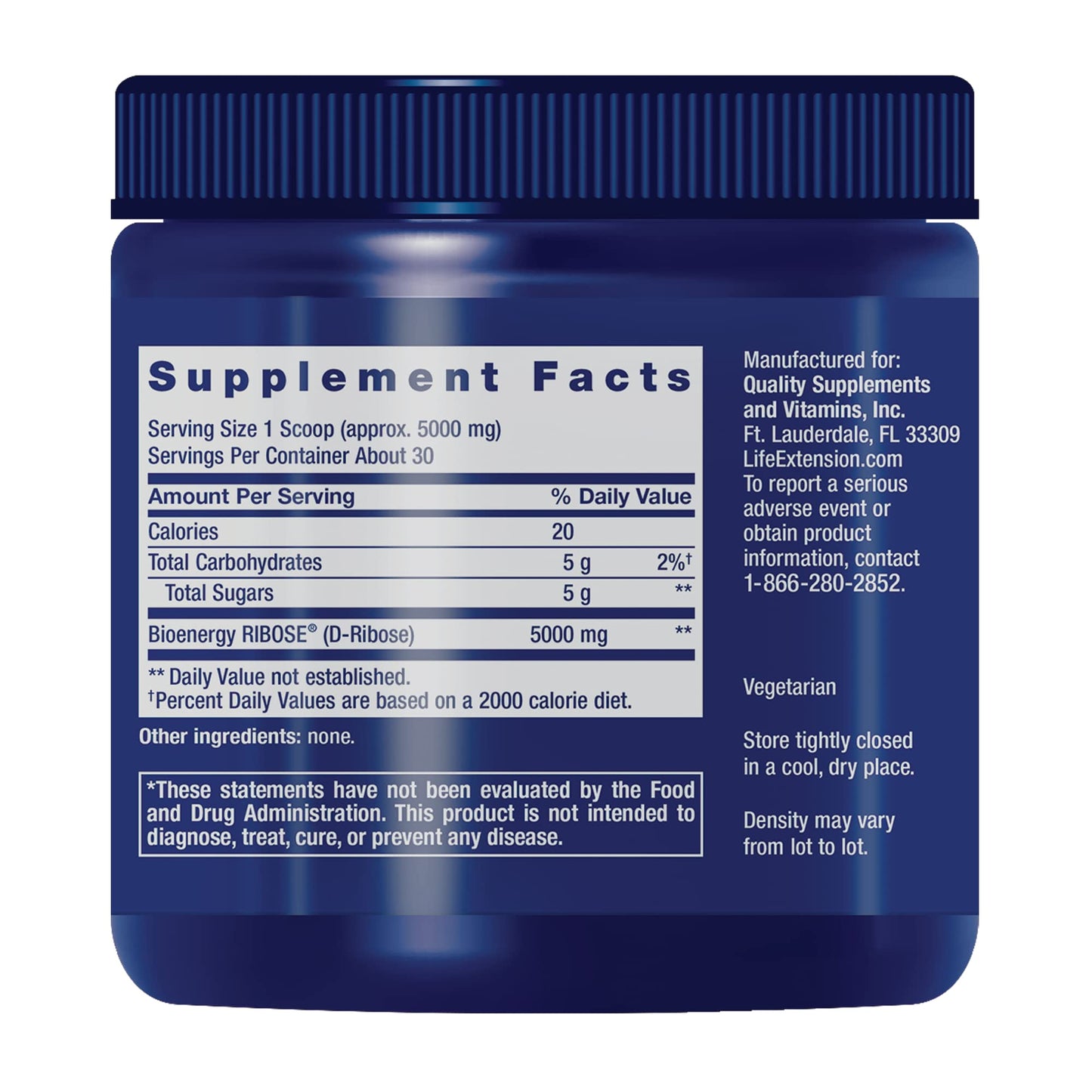 Life Extension D-Ribose Powder, 150 Grams