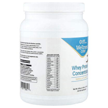 Life Extension Wellness Code Whey Protein Concentrate 20g Muscle Growth & Immune Health - Sourced From Grass-Fed, Free-Range, Hormone-Free Cows, Non-GMO, No Added Sugar, Vanilla- 500g