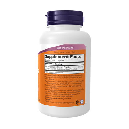 NOW Foods Supplements, Propolis 1,500 mg with 5:1 Concentrate, Natural Bee Product, 100 Veg Capsules