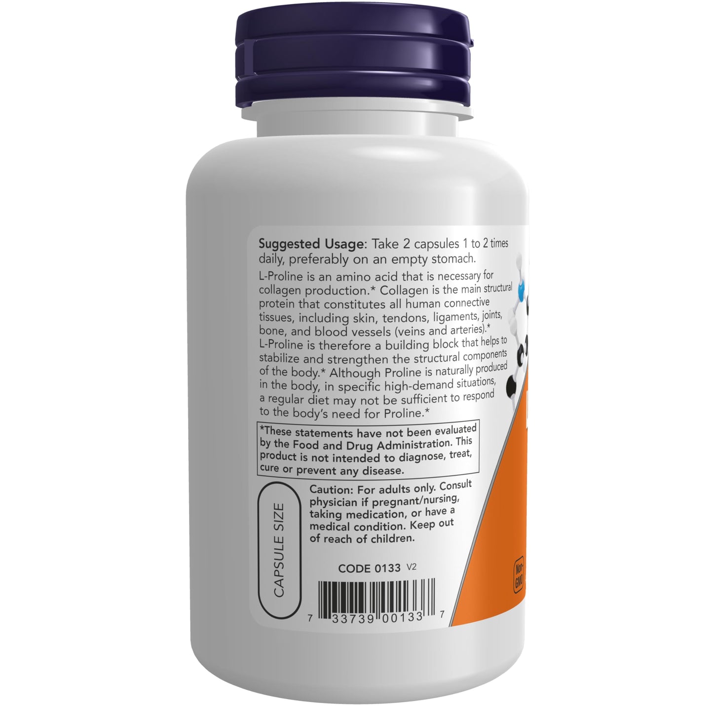 NOW Supplements, L-Proline 500 mg, Collagen Production*, Structural Support*, 120 Veg Capsules