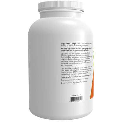 NOW Foods Supplements, Certified Organic, Spirulina Powder, Rich in Beta-Carotene (Vitamin A) and B-12 with naturally occurring GLA & Chlorophyll, 1-Pound