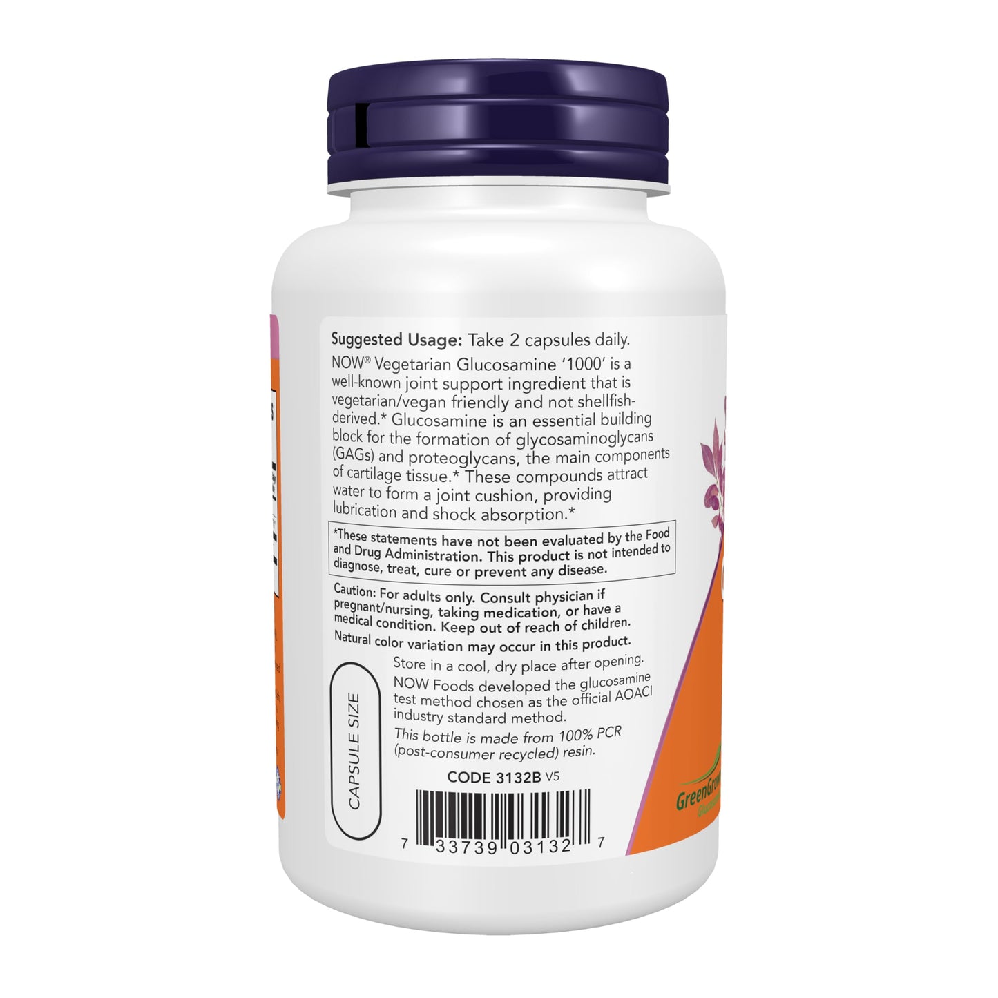 NOW Foods Supplements, Glucosamine '1000' (GreenGrown® Glucosamine), Vegetarian, 90 Veg Capsules