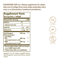 Solgar Double Strength Omega-3 700 mg, 120 Softgels - Fish Oil Supplement - Support for Cardiovascular, Joint & Cellular Health - Contains EPA & DHA Omega 3 Fatty Acids - Gluten Free - 120 Servings