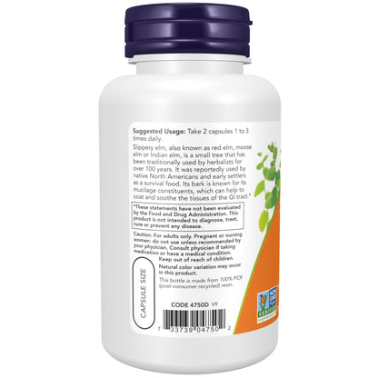 Now Foods Slippery Elm, 100 Caps 400 mg
