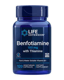 Life Extension Benfotiamine with Thiamine, 100 mg benfotiamine, Cardiovascular Health, Brain Health, Non-GMO, Gluten-Free, 120 Vegetarian Capsules