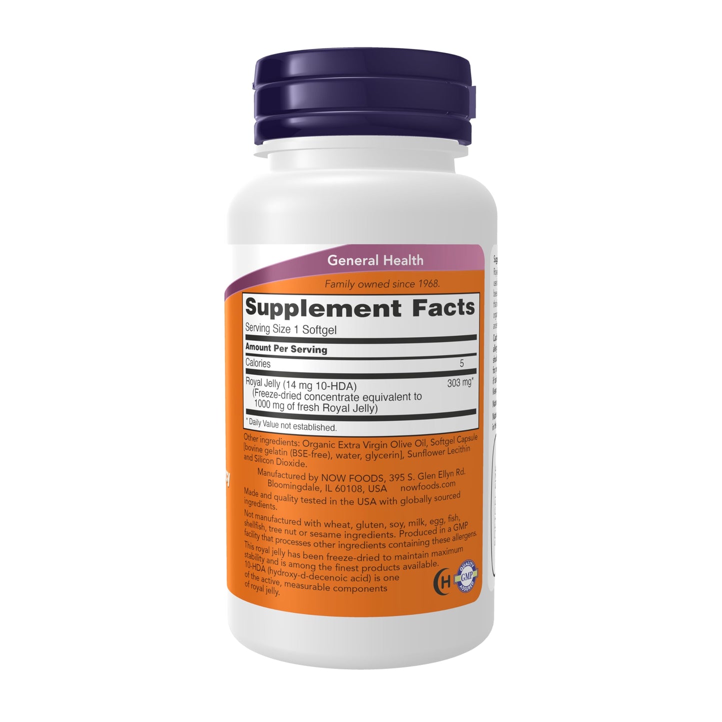 NOW Foods Supplements, Royal Jelly 1000 mg with 10-HDA (Hydroxy-D-Decenoic Acid), 60 Softgels
