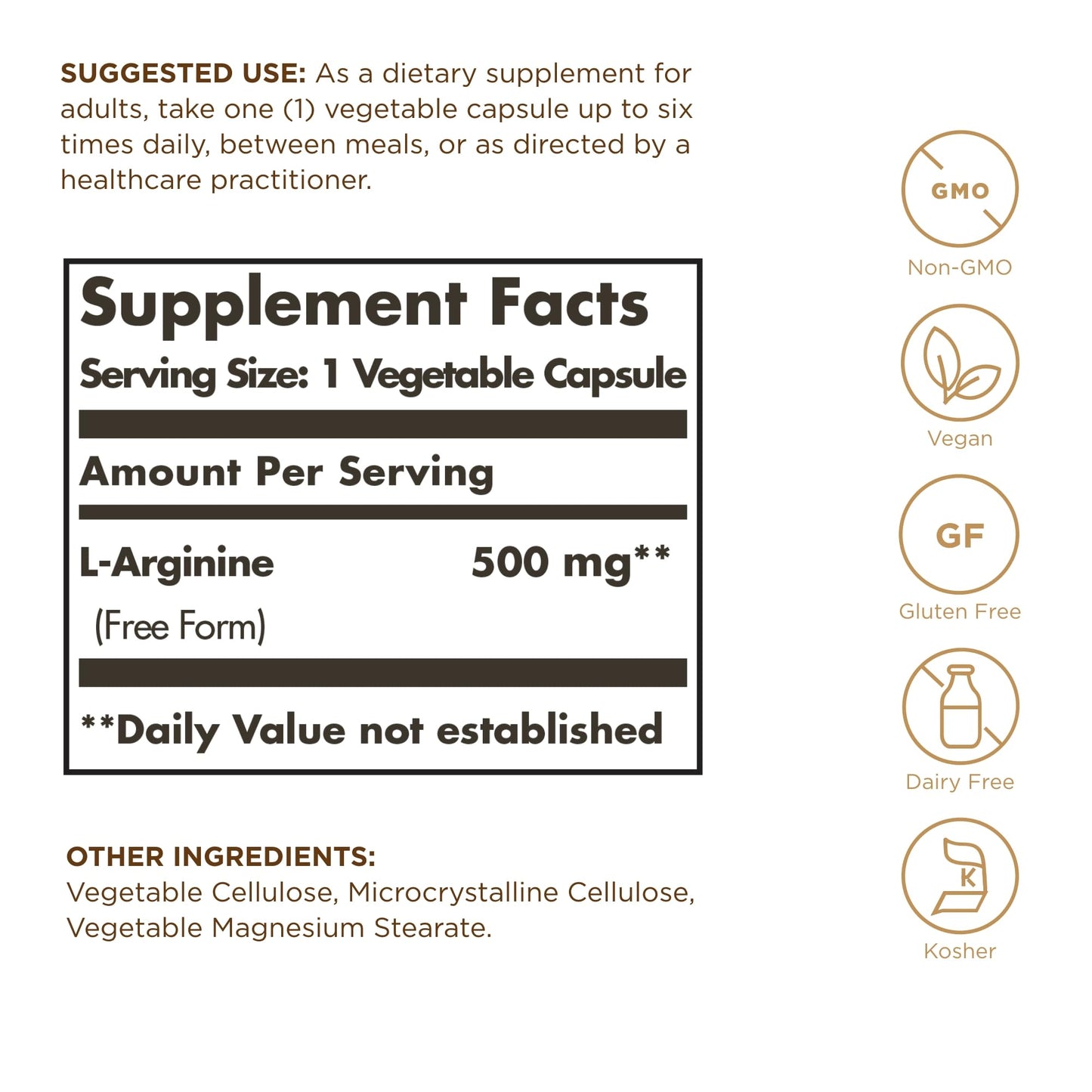 L-Arginine 500mg Solgar 250 VCaps
