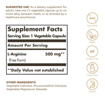 L-Arginine 500mg Solgar 250 VCaps
