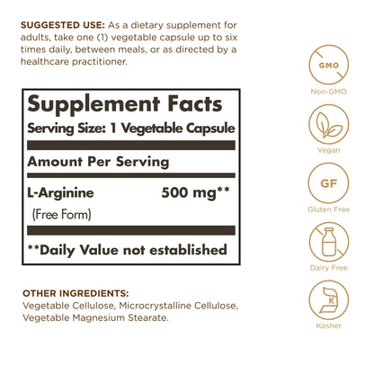 L-Arginine 500mg Solgar 250 VCaps