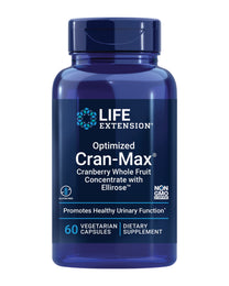 Life Extension Optimized Cran-Max®, Cranberry Whole Fruit Concentrate with Hibiscus Extract, Best in Class Support for Female Urinary Tract Health, Gluten-Free, Vegetarian, Non-GMO, 60 Capsules