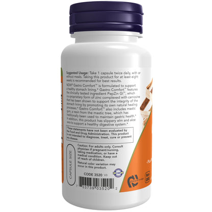 NOW Foods Supplements, Gastro Comfort, plus Mastic Gum, Aloe Vera and Slippery Elm, 60 Veg Capsules