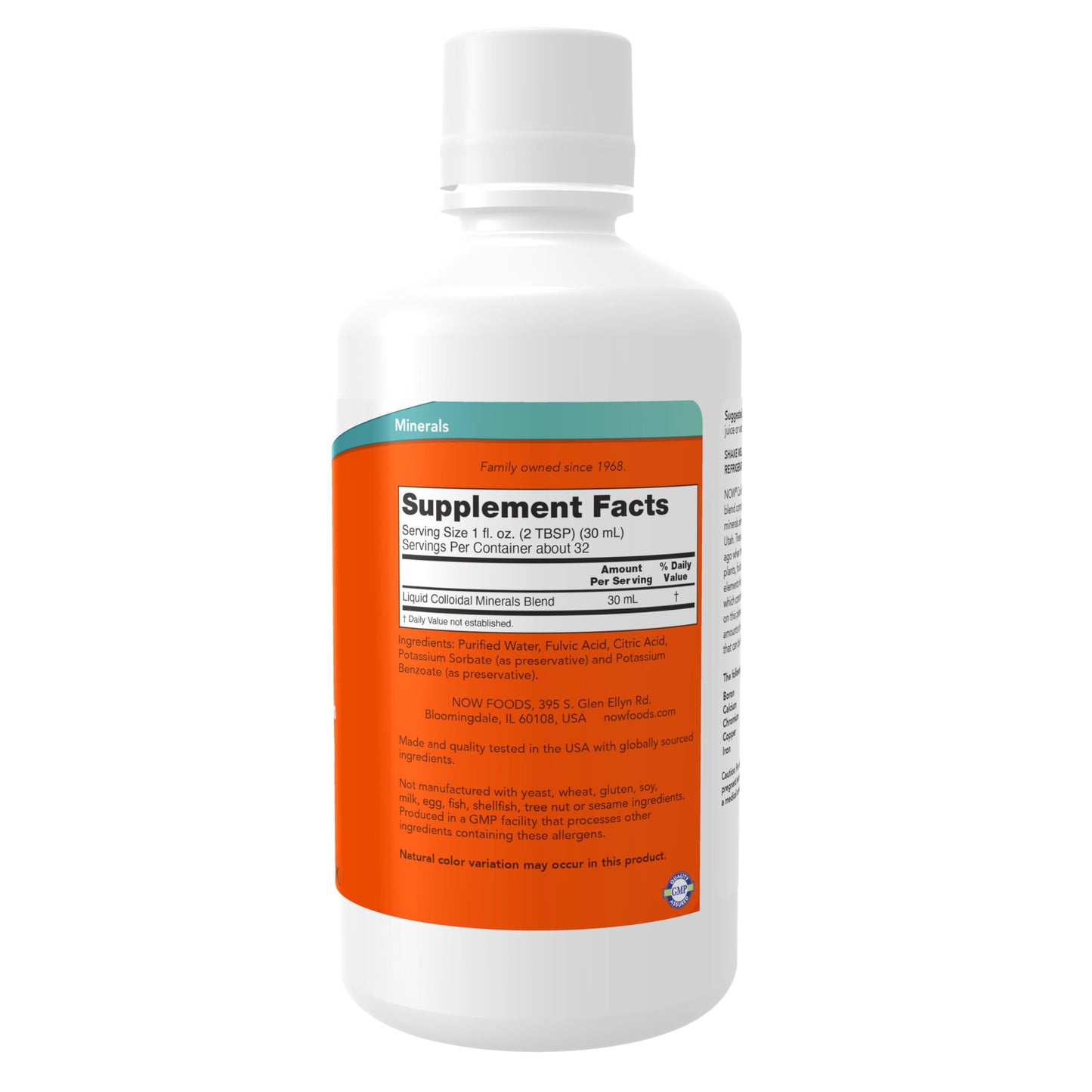 NOW Foods Supplements, Colloidal Minerals Liquid, Plant Derived, Essential Trace Minerals, 32-Ounce