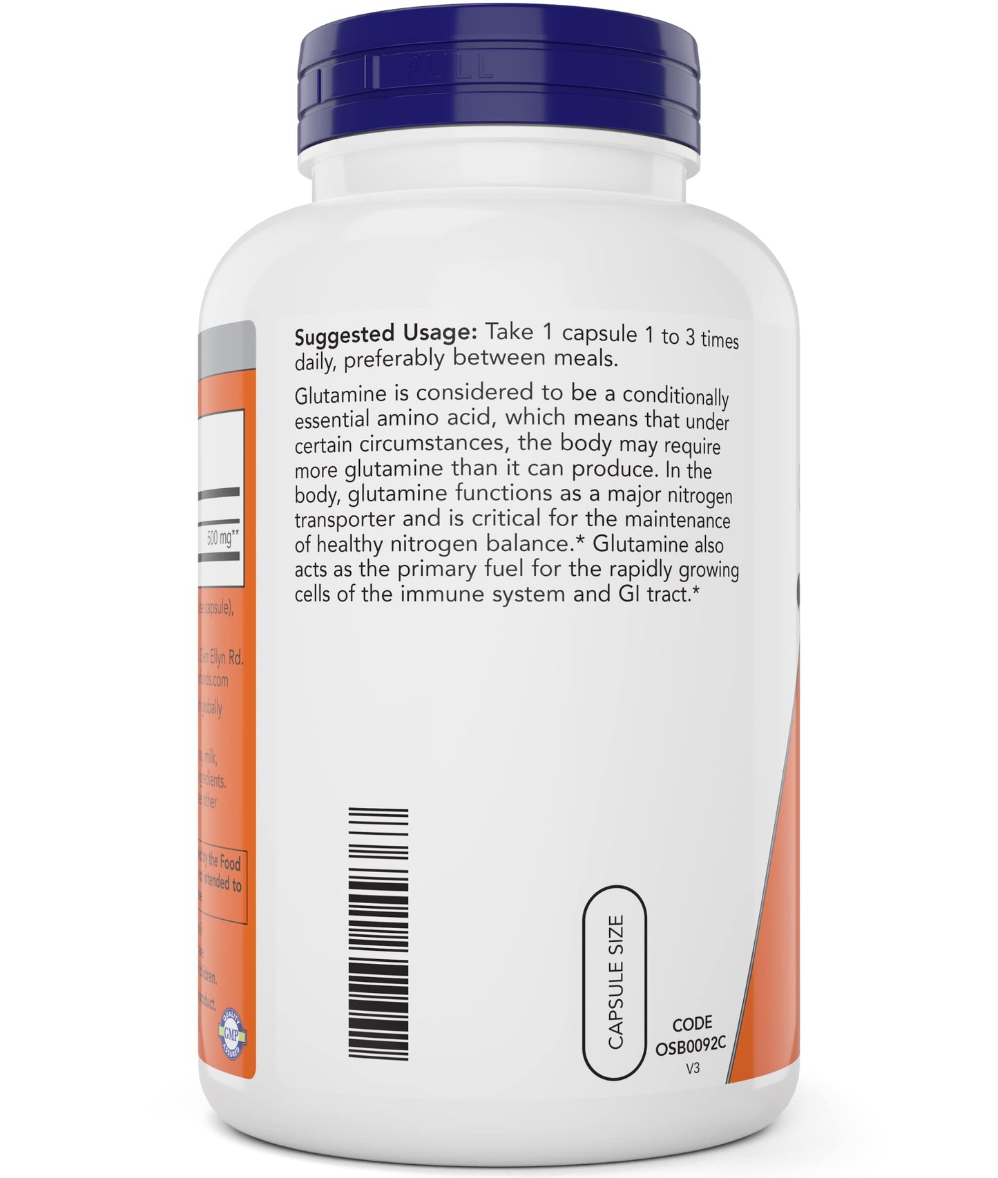 Now L-Glutamine 500mg 300 Veg Capsules - Non-GMO Supplement - Vegan Lglutamine Caps