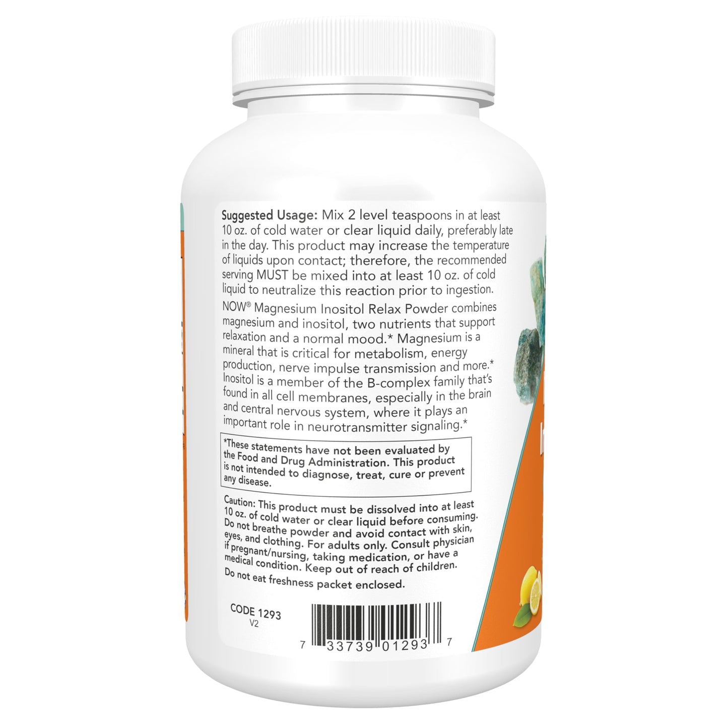 NOW Foods Supplements,powder Magnesium Inositol Relax, Nervous System Support*, Fizzy Lemonade Flavor, 16-Ounce