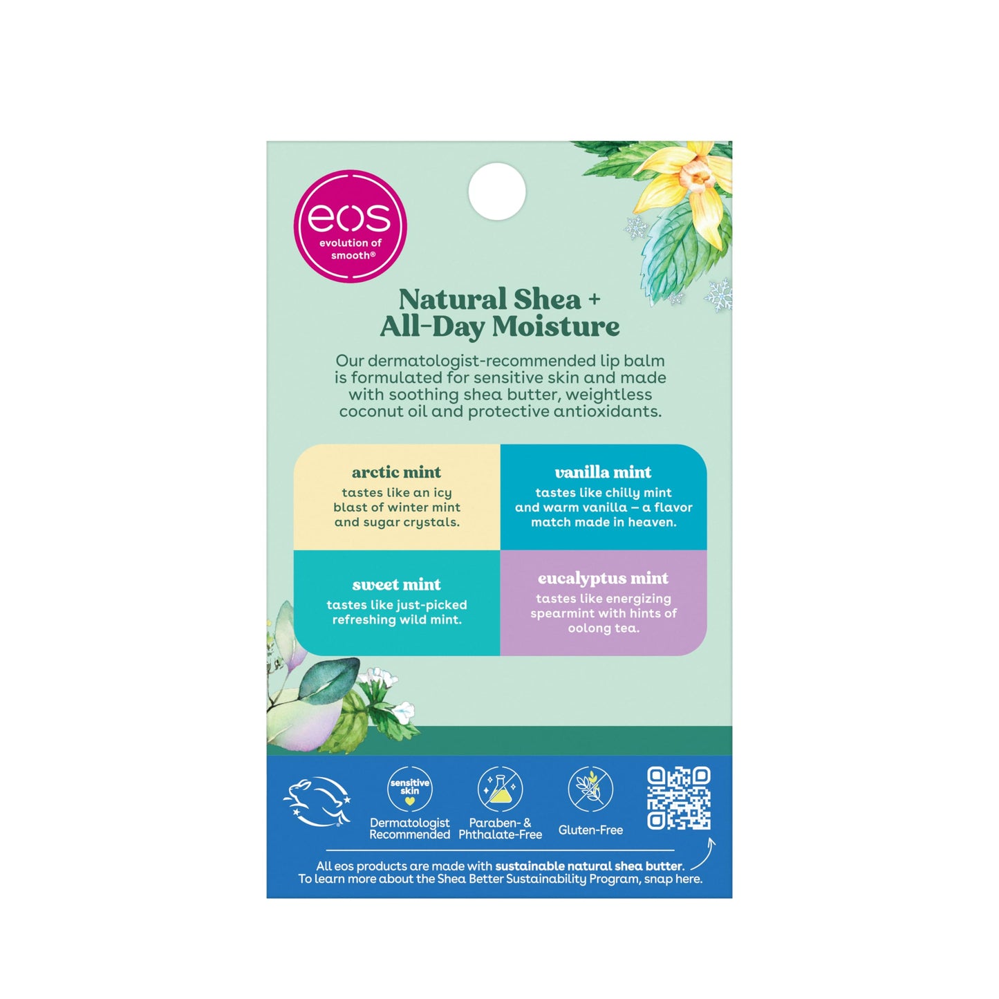 eos Minty Lip Balm Variety Pack Artic- Vanilla, Sweet Eucalyptus 4-Pack