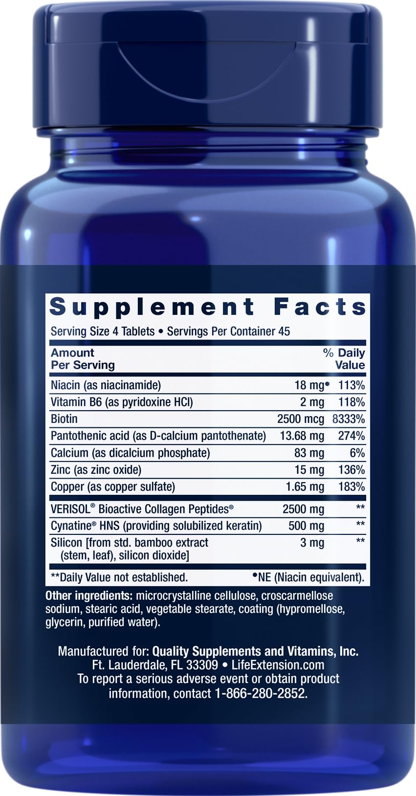 Life Extension Hair, Skin & Nails Collagen Plus Formula, 180 Tablets
