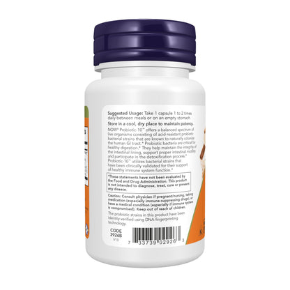 NOW Foods Supplements, Probiotic-10™, 25 Billion, with 10 Probiotic Strains, Dairy, Soy and Gluten Free, Strain Verified, 50 Veg Capsules