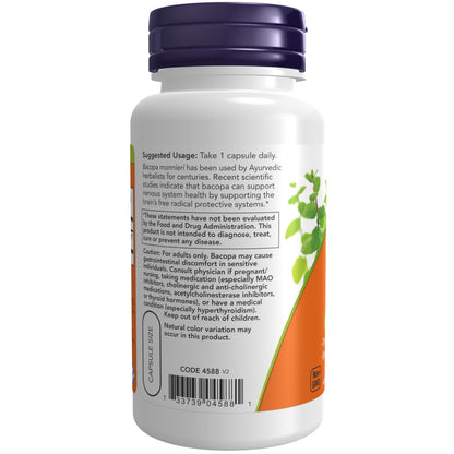 NOW Foods Supplements, Bacopa Extract (Bacopa monnieri) 450 mg, Promotes Brain Health*, 90 Veg Capsules