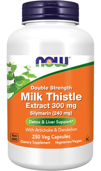 NOW Foods Supplements, Silymarin Milk Thistle Extract 300 mg with Artichoke and Dandelion, Double Strength, Supports Liver Function*, 250 Veg Capsules