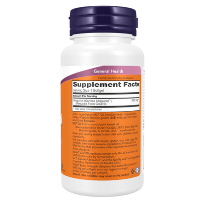 NOW Supplements, Ubiquinol 200 mg, High Bioavailability (the Active Form of CoQ10), 60 Softgels