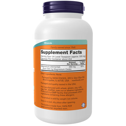 NOW Foods Supplements, Magnesium Oxide, Enzyme Function*, Nervous System Support*, 8-Ounce
