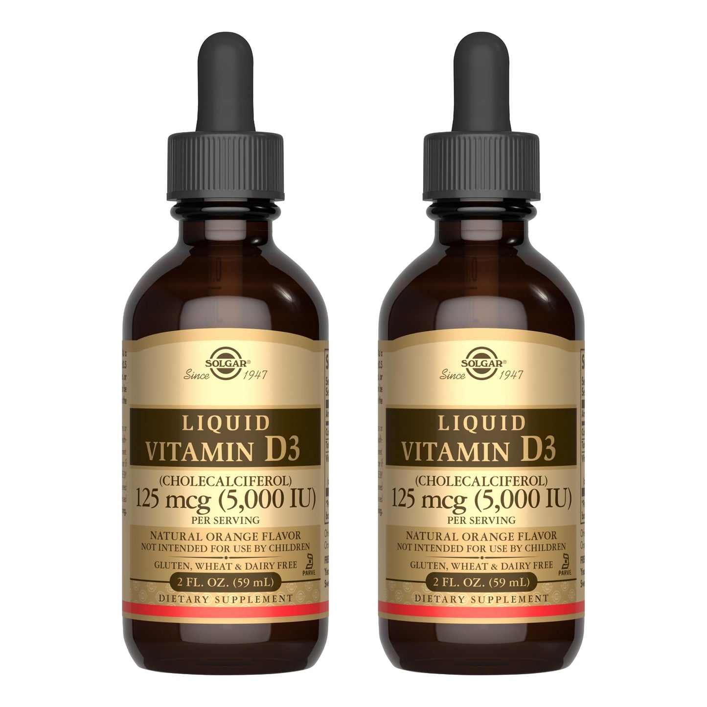 Solgar Liquid Vitamin D3 125 mcg (5,000 IU) - 2 fl oz, Pack of 2 - Natural Orange Flavor - Helps Maintain Healthy Bones & Teeth - Immune System Support - Gluten & Dairy Free - 118 Total Servings