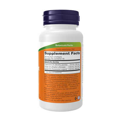 NOW Foods Supplements, Peppermint Gels with Ginger & Fennel Oils, Enteric Coated, Digestive Support*, 90 Softgels