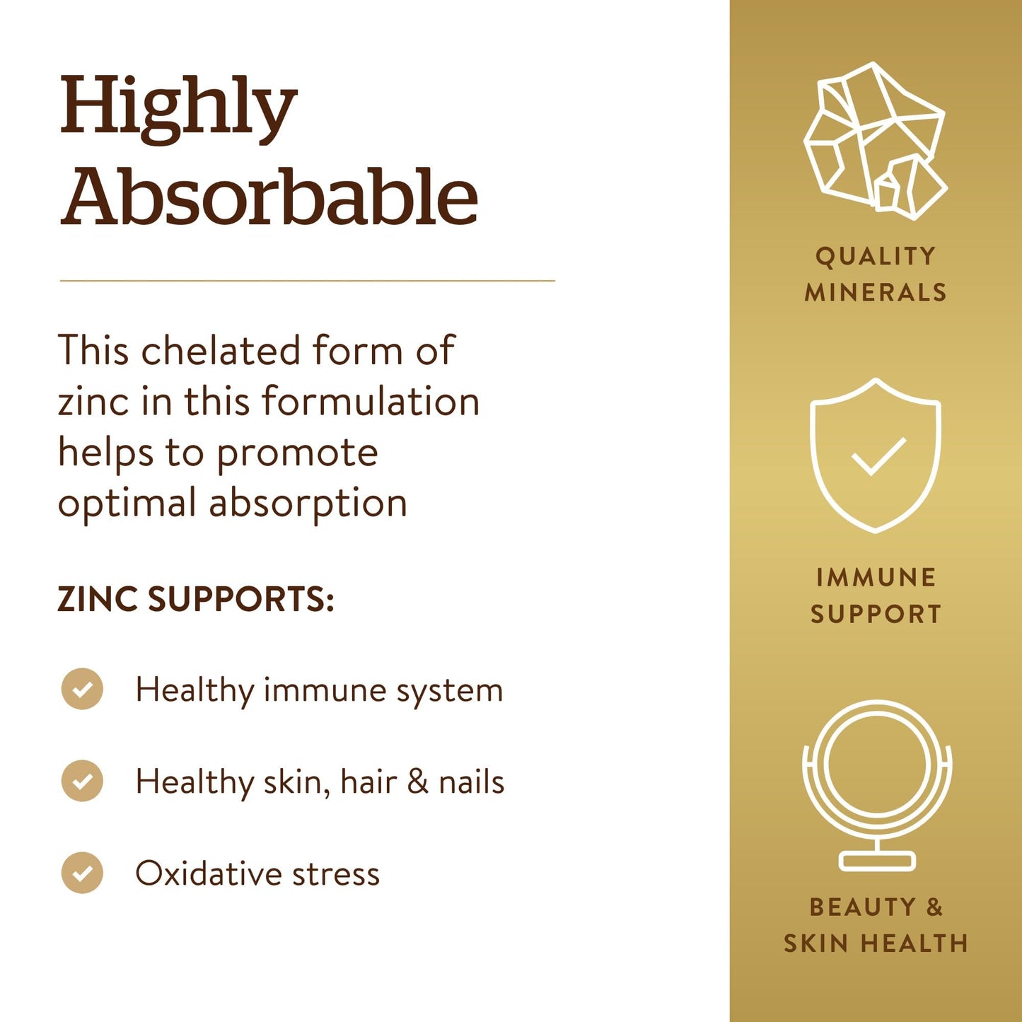 Solgar Chelated Zinc, 100 Tablets - Zinc for Healthy Skin - 100 Servings