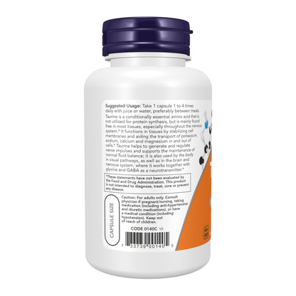 NOW Supplements, Taurine 500 mg, Nervous System Health*, Amino Acid, 100 veg Capsules