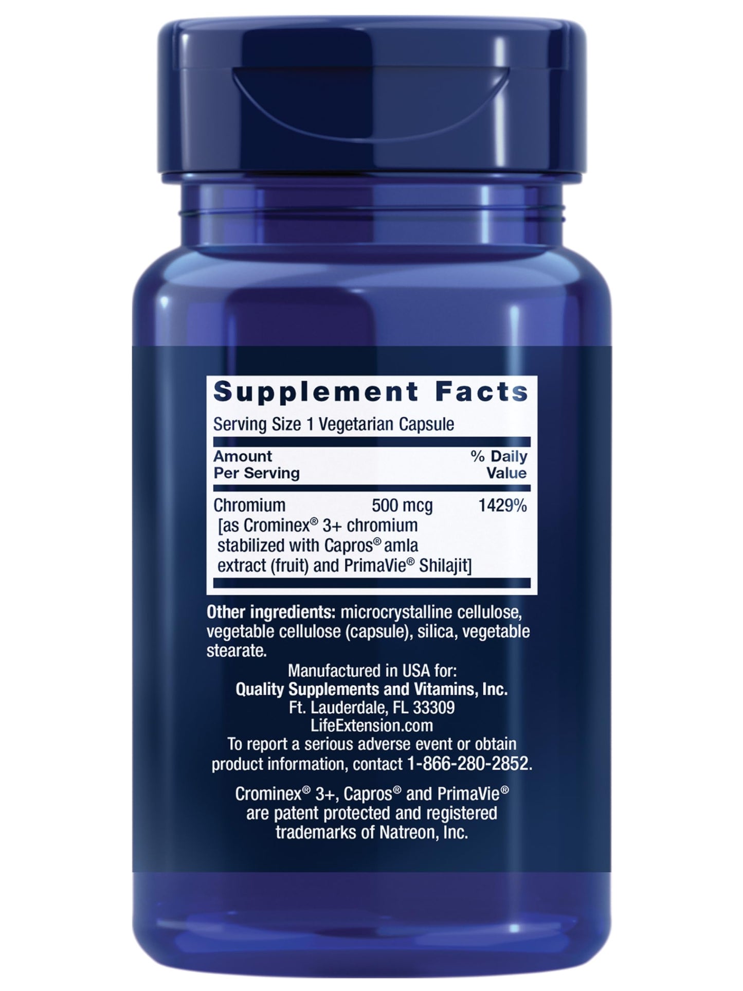 Life Extension Optimized Chromium with Crominex 3+, 500 mcg, 60 Capsules