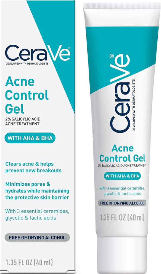CeraVe Acne Control Gel, Salicylic & Glycolic Acid Face Treatment, 1.35oz