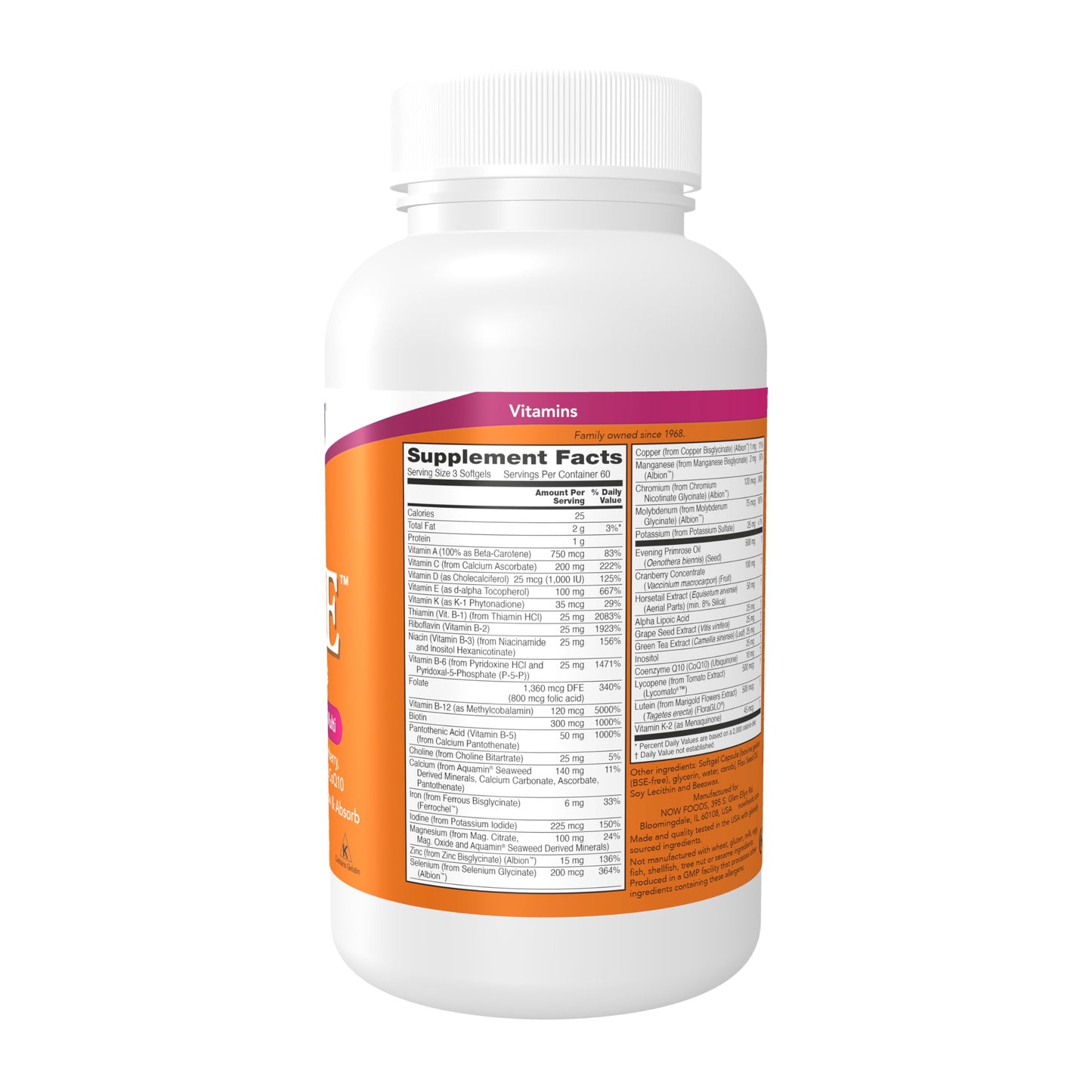 NOW Foods Supplements, Eve™ Women's Multivitamin with Evening Primrose, Cranberry, Green Tea, Horsetail Silica & CoQ10, 180 Softgels