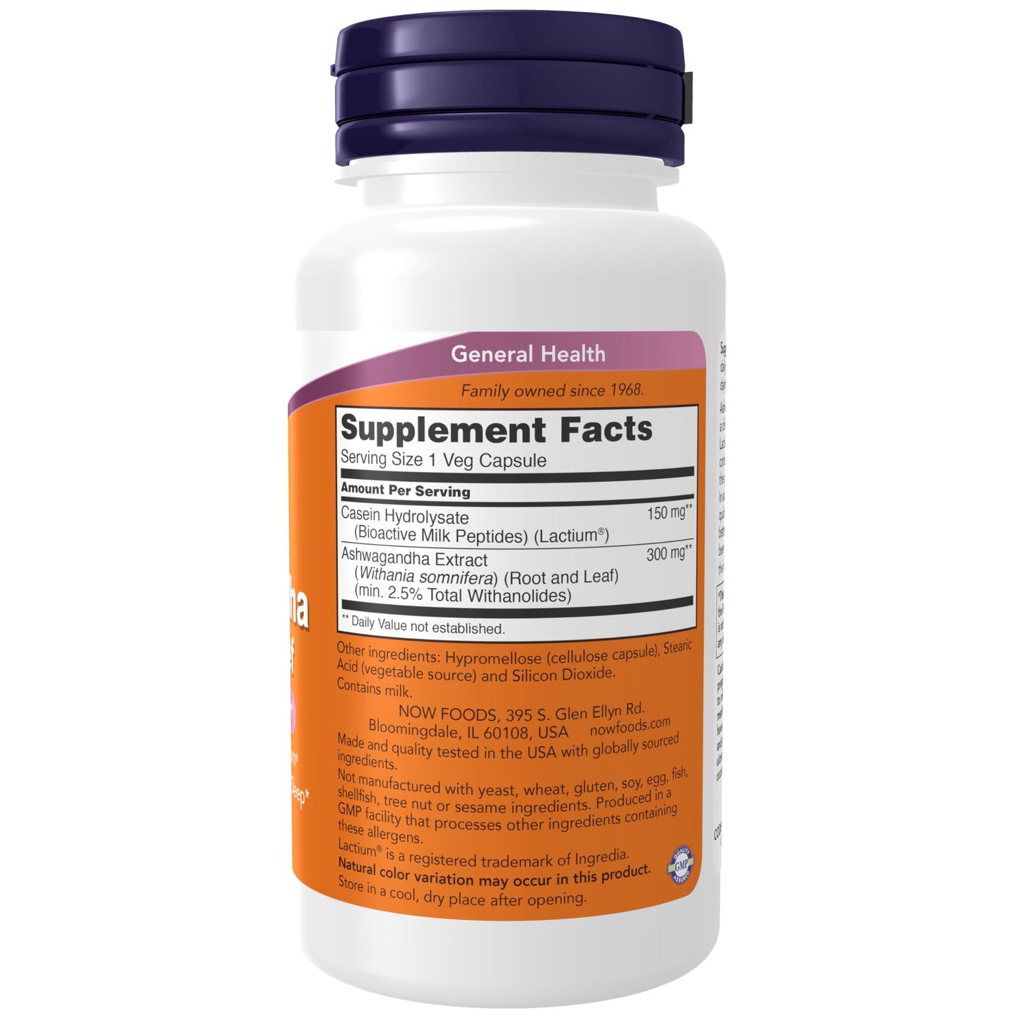 Now Supplements, Ashwagandha Stress Relief, Mood and Sleep Support*, with Clinically Studied Lactium®, Promotes Relaxation & Restful Sleep*, 60 Veg Capsules