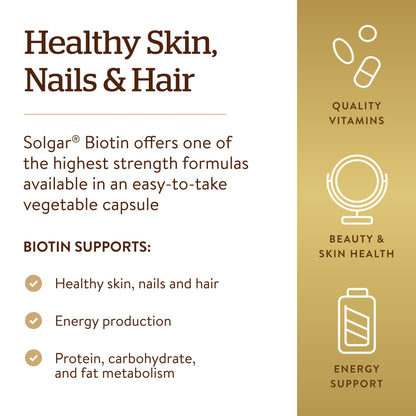 Solgar Biotin 10,000 mcg, 60 Vegetable Capsules - Non-GMO, Gluten Free