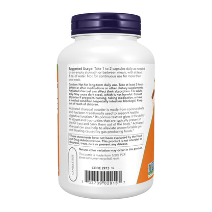 NOW Foods Supplements, Activated Charcoal Made from Coconut Shells, Non-GMO Project Verified, Detox Support*, 200 Veg Capsules