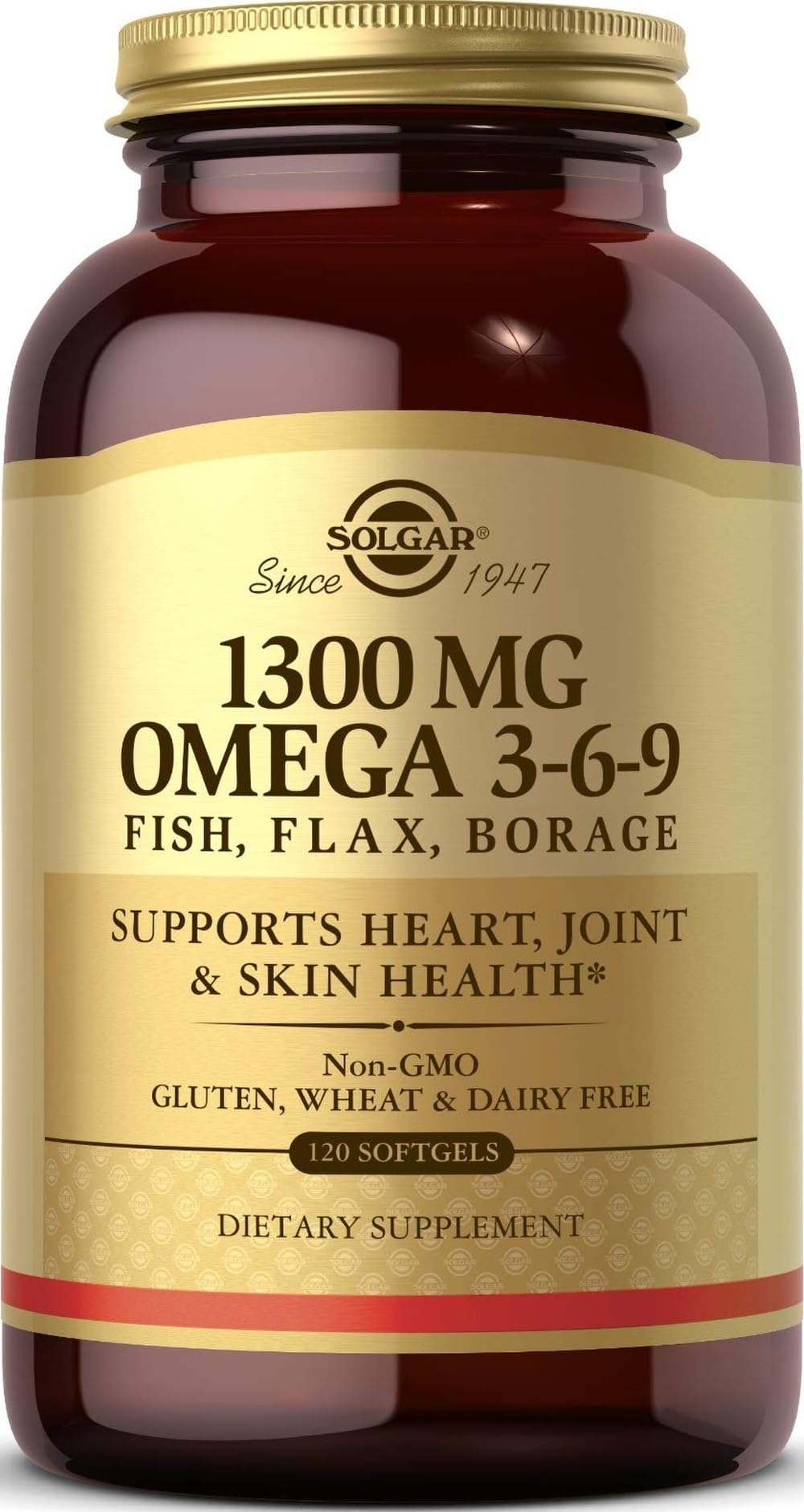 Solgar 1300 mg Omega 3-6-9, 120 Softgels - Fish Oil Supplement - Support for Joint & Skin Health - Includes Flaxseed & Borage - Contains EPA & DHA Omega 3 Fatty Acids - 40 Servings