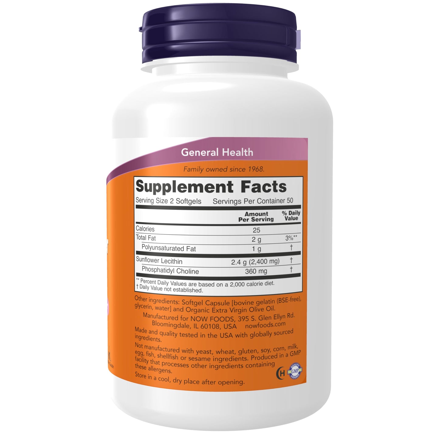 NOW Foods Supplements, Sunflower Lecithin 1200 mg with Phosphatidyl Choline, 100 Softgels