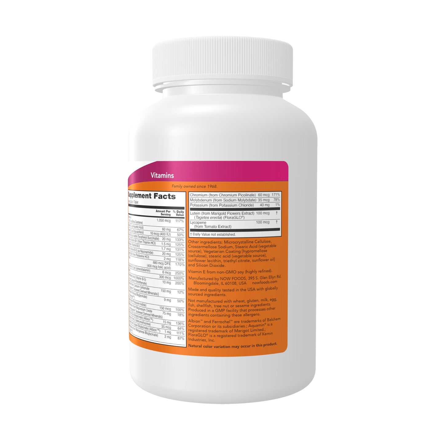 NOW Foods Supplements, Daily Vits™, One Tablet Daily with Lutein & Lycopene, 250 Tablets