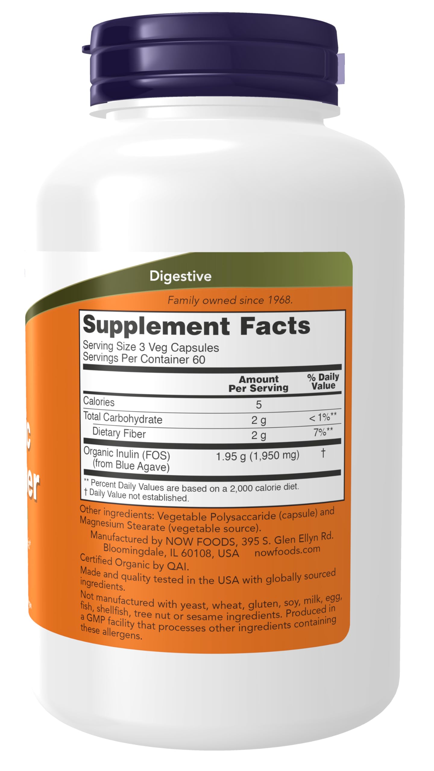 Now Foods Supplements, Prebiotic Inulin Fiber, Intestinal Support*, Nourishes Friendly Bacteria*, Made with Organic Inulin, 180 Veg Capsules