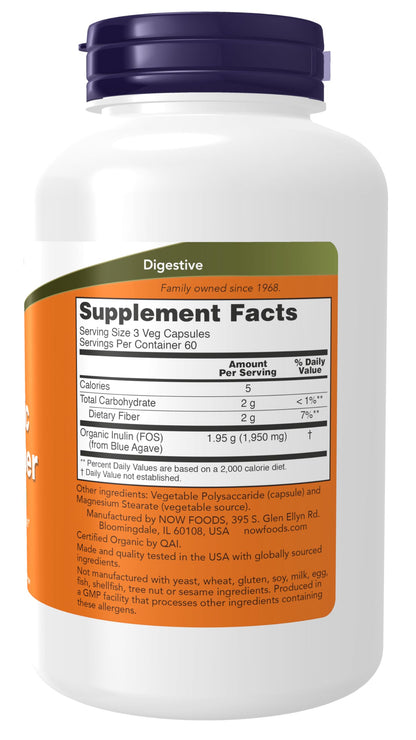Now Foods Supplements, Prebiotic Inulin Fiber, Intestinal Support*, Nourishes Friendly Bacteria*, Made with Organic Inulin, 180 Veg Capsules