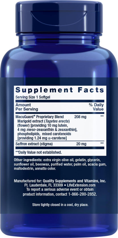 Life Extension MacuGuard Ocular Support with Saffron, 100 softgels