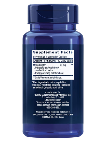 Life Extension Tear Support with MaquiBright®, 60 mg, maqui berry extract for dry eyes, supports eye health, encourages tear production, gluten-free, non-GMO, 1 daily, vegetarian, 30 Count (Pack of 1)