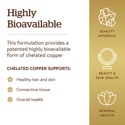 Solgar Chelated Copper, 100 Tablets - Essential for Collagen Formation