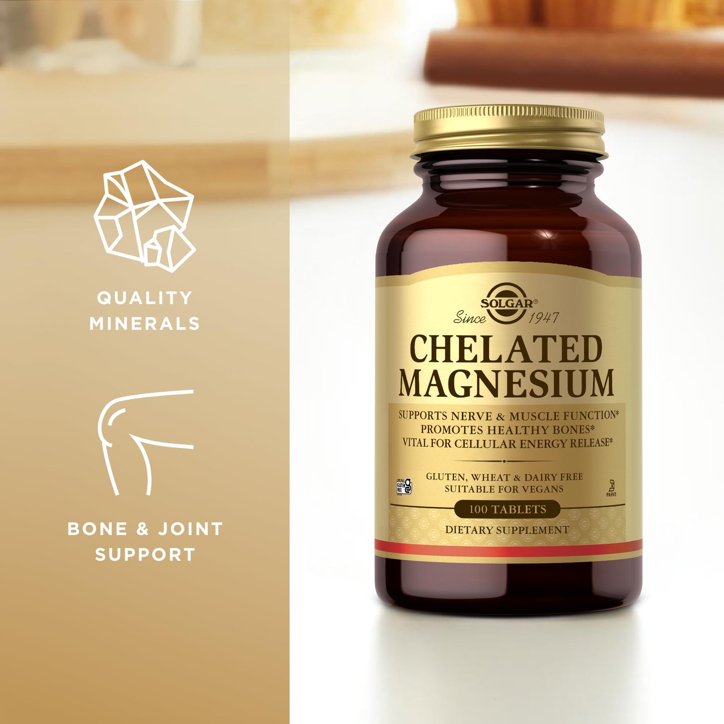 Solgar Chelated Magnesium - 100 Tablets - Supports Nerve & Muscle Function - Non-GMO, Vegan, Gluten Free, Dairy Free, Kosher - 25 Servings