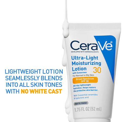 CeraVe Ultra-Light Moisturizing Lotion SPF 30, Sunscreen for Face, 1.7oz