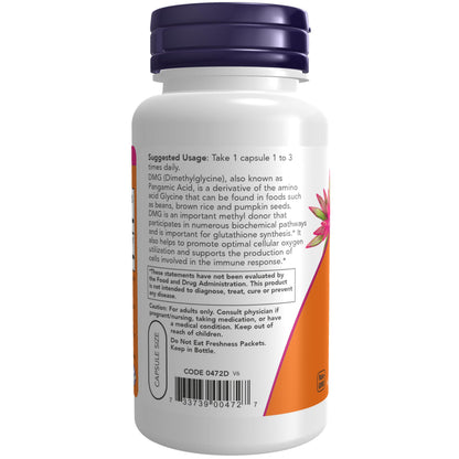 NOW Foods Supplements, DMG (N-Dimethyl Glycine) 125 mg, Nutritional Support, 100 Veg Capsules