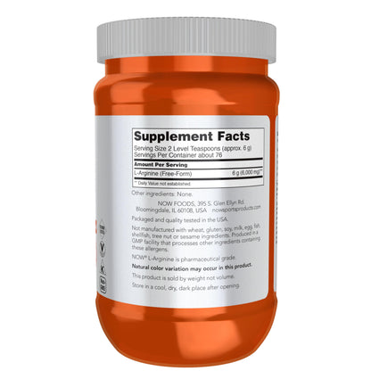 NOW Sports Nutrition, L-Arginine Powder, Nitric Oxide Precursor, Amino Acids, 1-Pound